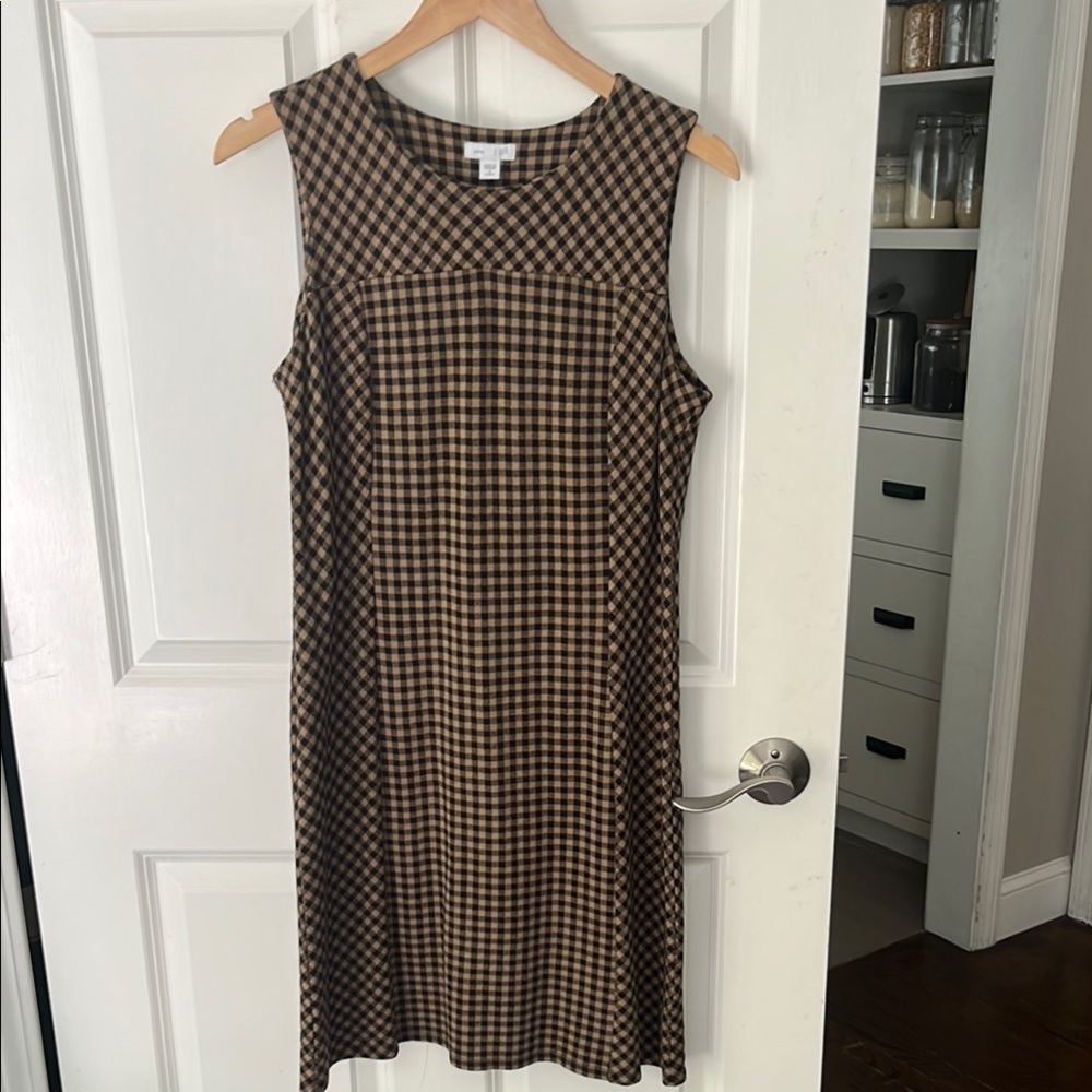 J. Jill Brown and Tan Ponte Sheath Mini Dress Sleeveless Crew Neck SP